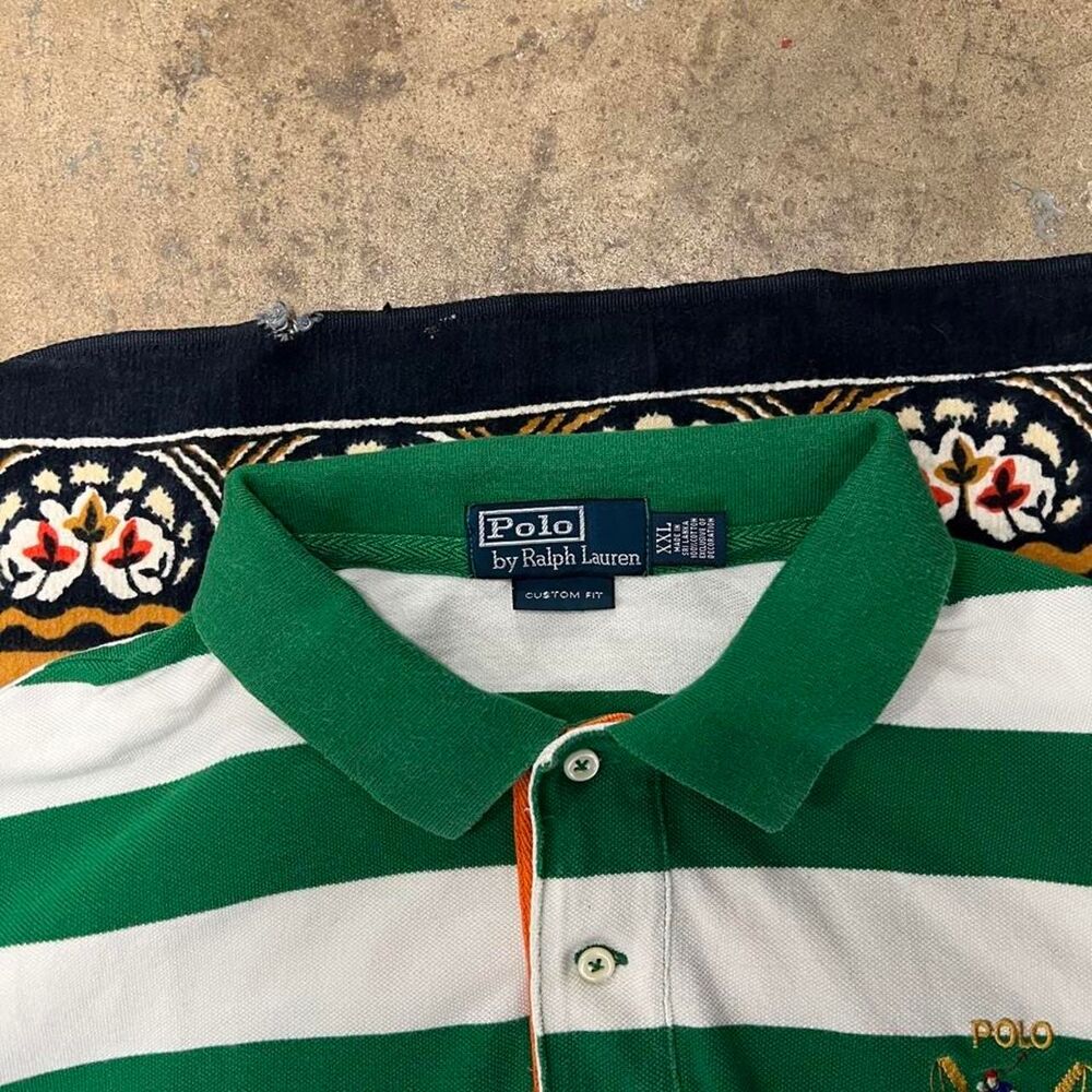 Ralph Lauren striped rugby polo shirt Size xxl green white big pony chief keef - Picture 3 of 8